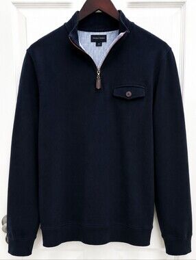 Thomas Parker New York Navy Men's Quarter Zip Cotton Pullover Sweater Sz  Med